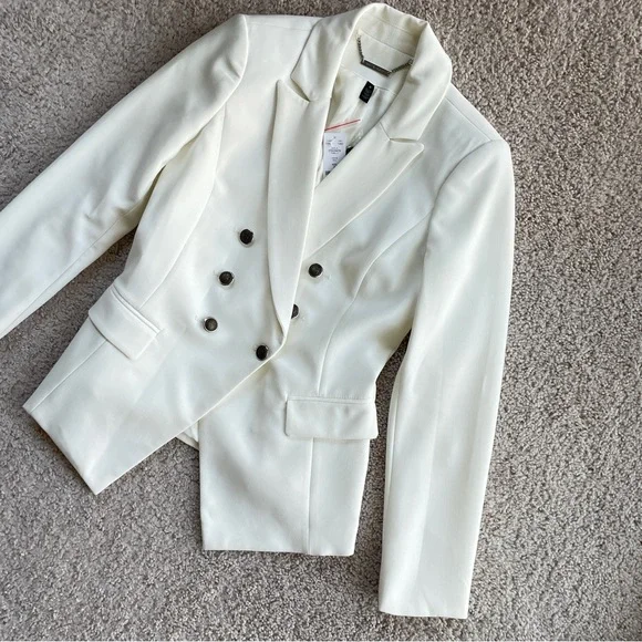 White House Black Market Ivory White Double Breasted Blazer Suit Jacket Size 0 - Picture 7 of 17
